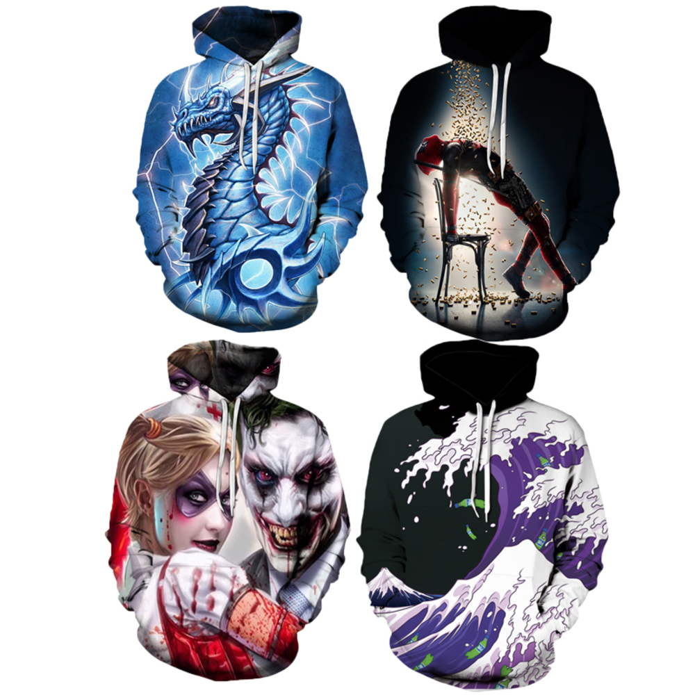 

sweater baseball uniform European and American trend blue wave digital printing hoodie