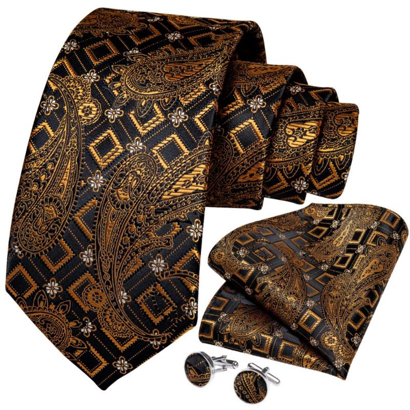 

New Wedding Men Tie Gold Black Paisley Fashion Designer Tie For Men Business Dropshipping DiBanGu Groom Kravat SJT-7298