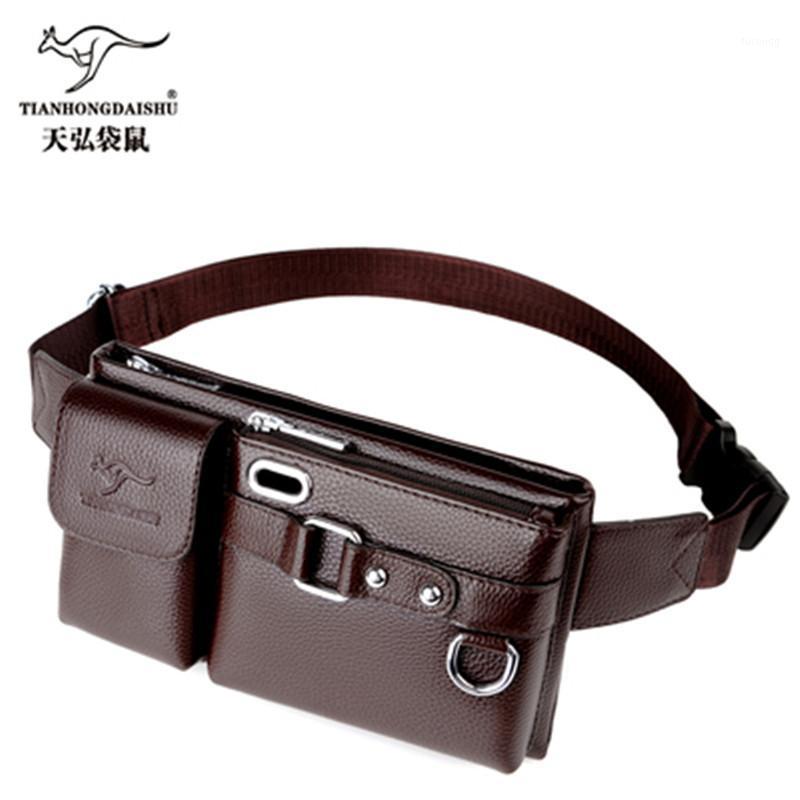 

men men PU Leather Waist Packs Pack Belt Bag Phone Pouch Messenger Bags Travel Waist Pack Male Small Bag Chest bags1, Black