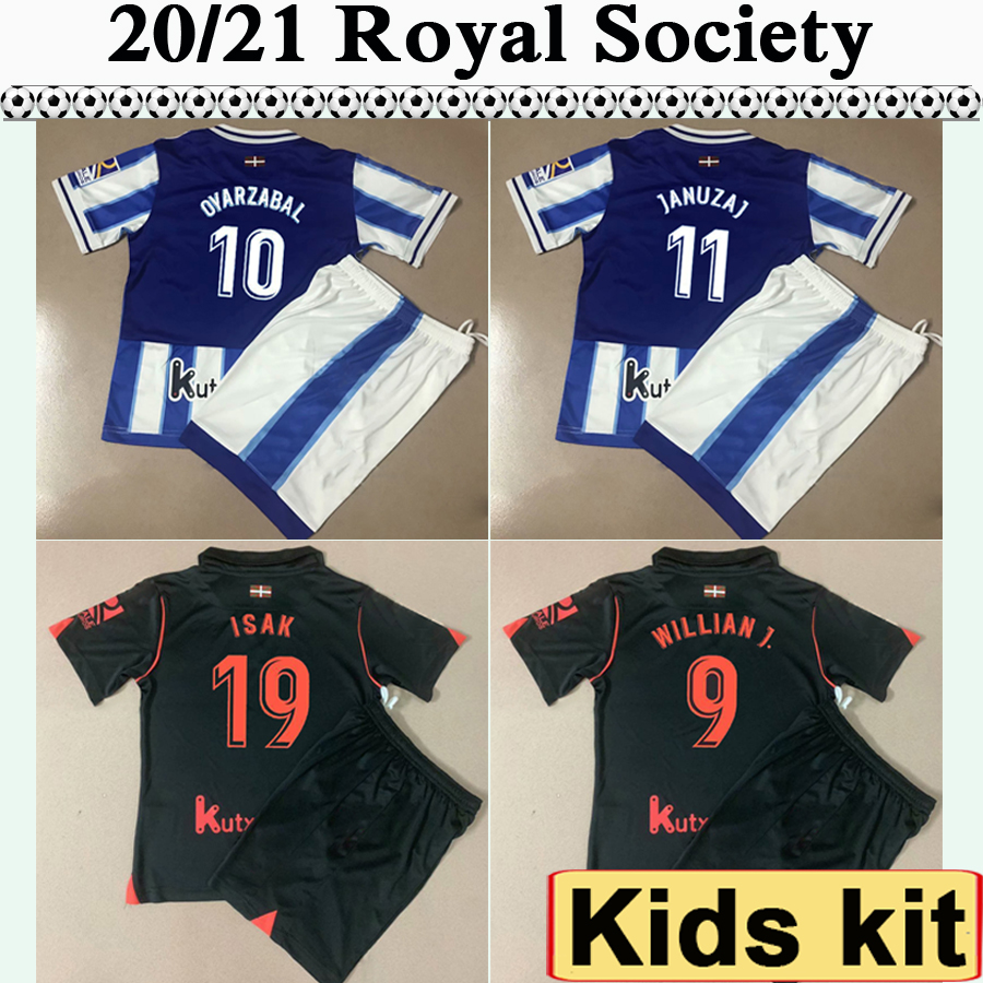 

20 21 Royal Society Kids Kit Soccer Jerseys OYARZABAL WILLIAN. J ISAK SILVA MERQUELANZ Home Blue White Away Black Child Football Shirts, Tz910 2021 home no socks