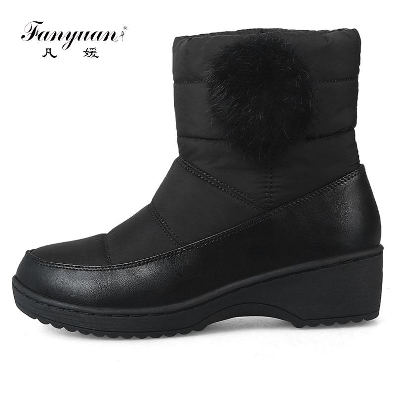 

Fanyuan Brand 2020 Winter warm waterproof women Snow Boots shoes casual cotton winter autumn Ankle boots Wedges mid heel shoes, Black