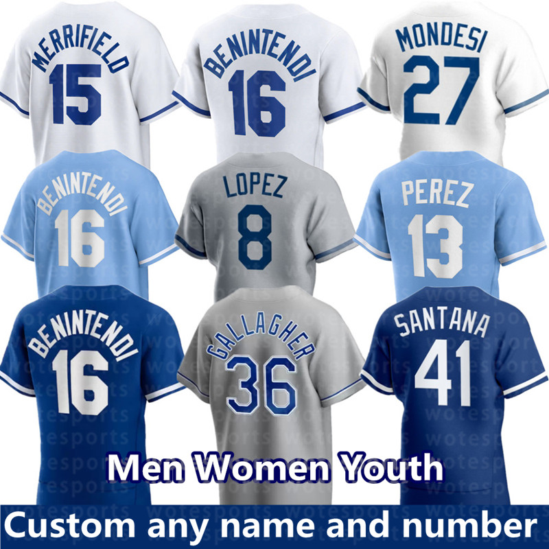 

Salvador Perez Jersey Kansas City 2022 Royals Jerseys Baseball 15 Whit Merrifield 16 Andrew Benintendi Nicky Lopez Carlos Santana Hunter Doz, Blue;black