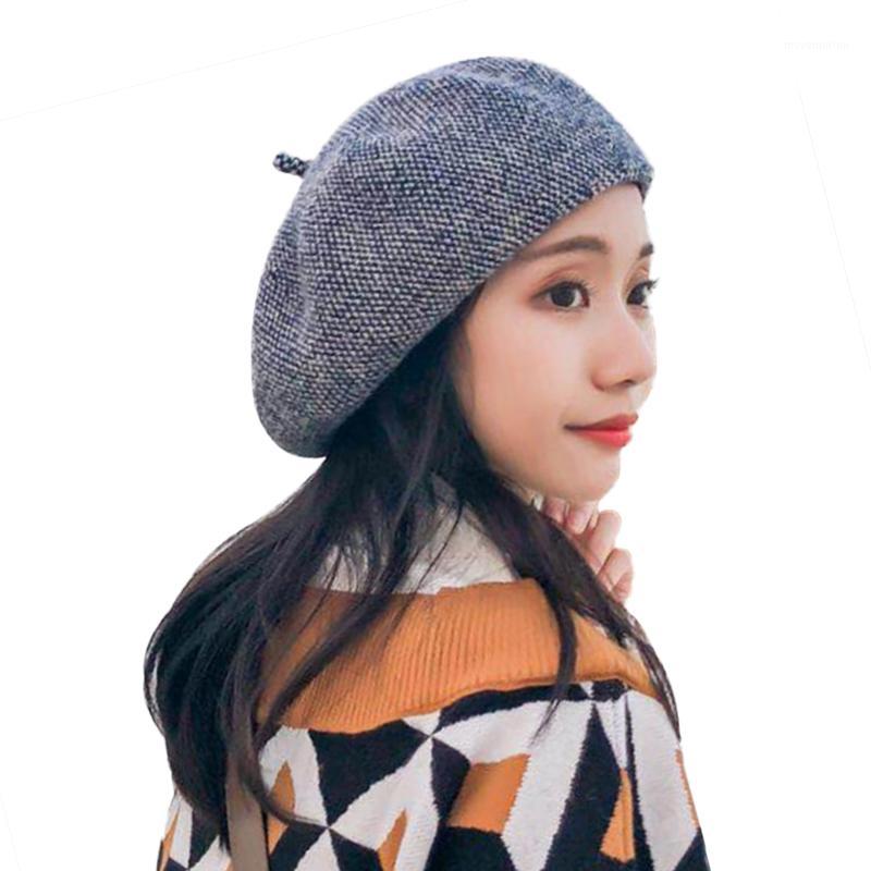

Sparsil Women Autumn Winter Knitted Berets Caps Dome Mix Color Painter Plat Beanies Hat Elegant Bonnet Warm Walking Cap Girl1, 2big red