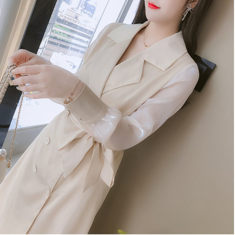 

2021 Trench Coat New Autumn Winter Clothing Noble Women's Wind Breaker Female Mid-length Jacket Fashion Overcoat A365 Mu4c, Apricot