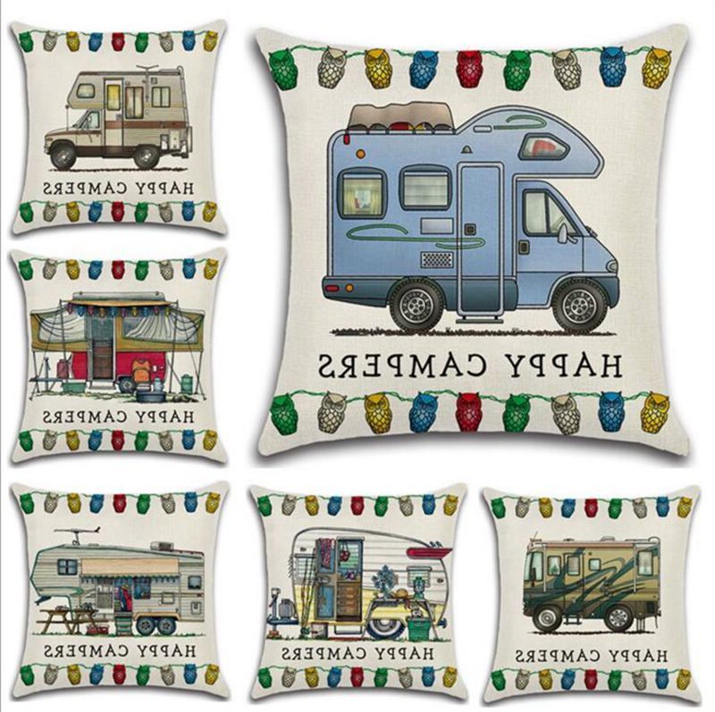 

Happy Campers Pillow Case Linen Square Throw Pillows Cover Sofa Cushion Covers With Zipper Closure Home Decoration 20 Designs, As pictures