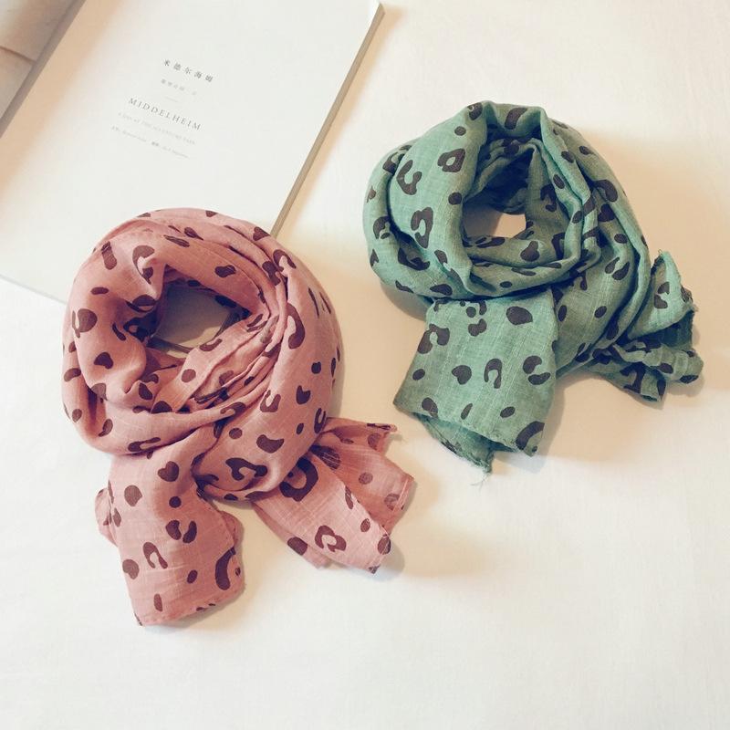 

Korean Version All-match Cute Boys Girls Baby Autumn Winter Cotton Linen Printed Scarf Leopard Print Soft Children's Scarf B63