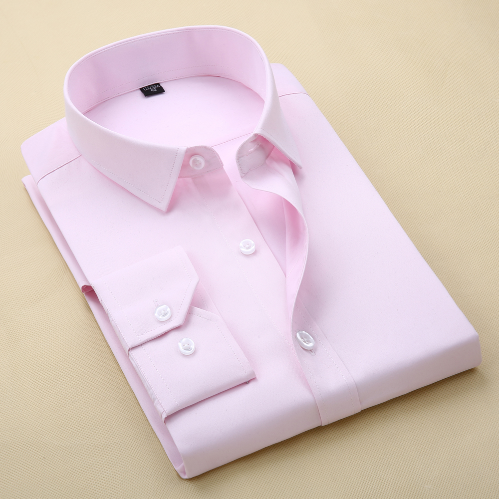 

Solid Men dress shirts Long Sleeve usuality slim fit no chest Pocket business formal shirts mens Spring Fall quality white blue 201124, Pink