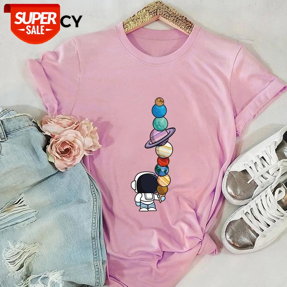 

JFUNCY Lovely Planets Astronaut T-shirts Women Summer Cotton Tee Shirts Woman Short Sleeve Tops Plus Size S-5XL Casual T Shirt #AW3K, White