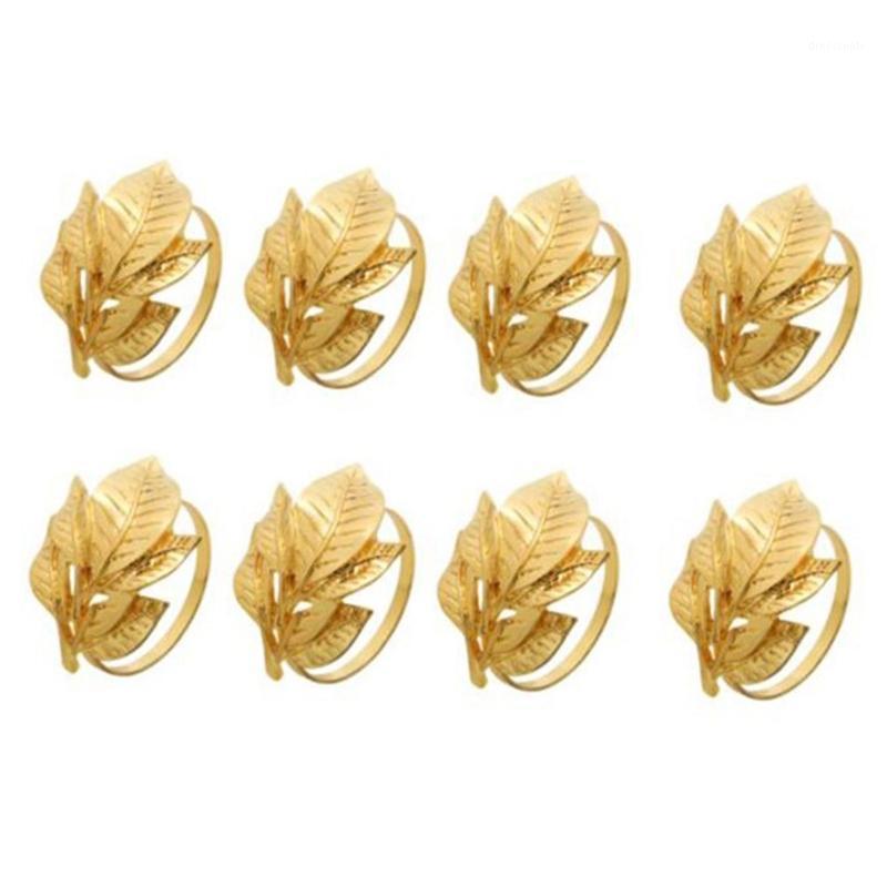 

8Pcs/Set Gold Leaf Napkin Rings for Wedding Party Napkin Holder Metal Circ Buckle Holiday Table Decoration Gift1