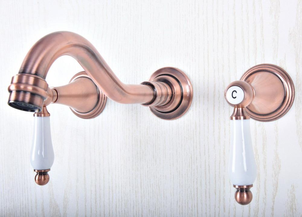 

Antique Red Copper Brass Widespread Wall-Mounted Tub 3 Holes Dual Ceramic Handles Bathroom Tub Sink Faucet Mixer Tap asf507