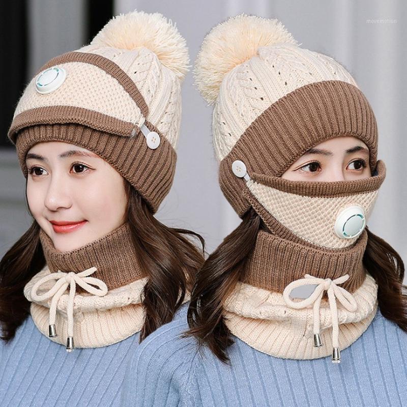 

Women Warm winter skullies beanies knitted White Hat Women Brand High Quality Winter Ball Ski mask face PomPoms Hats scarf1, Black