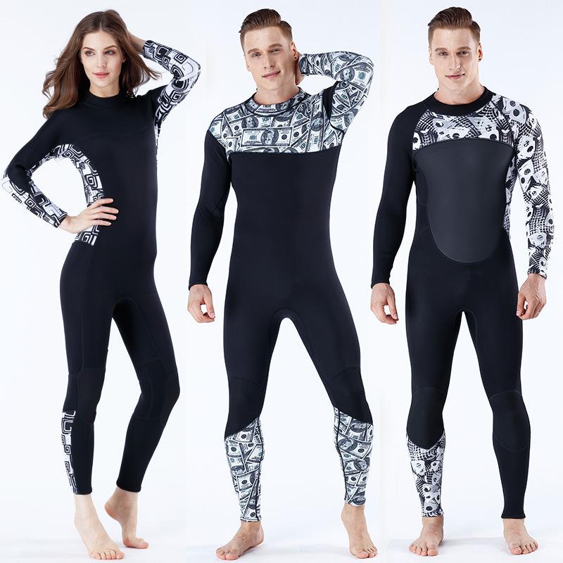 

New Skull Pattern Men Women 3mm neopene one piece surfing suit snorkeling swimsuit long sleeve warm keeping wetsuit swimwear