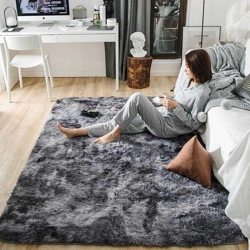 

Carpet Floor Area Rug Multicolored Tie-Dyed Home Sofa Dining Room Mat Bedroom Fluffy Rugs Anti-Skid 160x90cm Decoration1, Gray