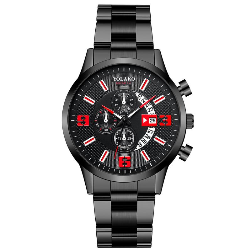 

Wristwatches 2022 Fashion Stainless Steel High Quality Top Brands Men Quartz Watch Calendar Big Numerals Selling Wristwatch Dropship, Black orange