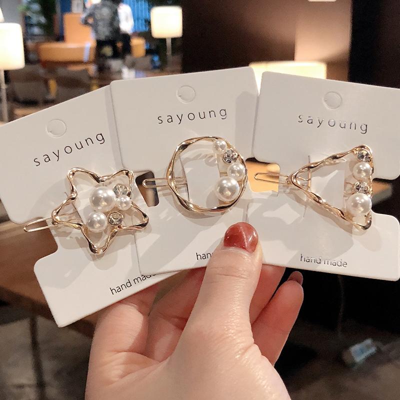 

Hair Clips & Barrettes Korea Pearl Pins Romantic Geometric Heart Round Pentagram Barrette Cute Wedding Jewelry Accessories For Women