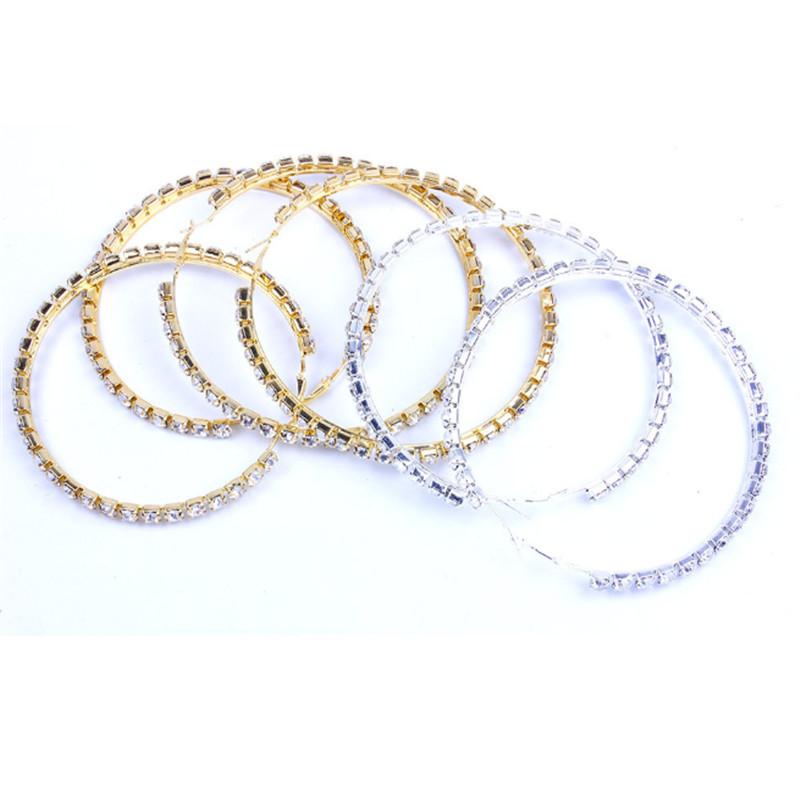 

Hoop Earring Women European American New Earrings Jewelry for Gift Female Shiny Rhinestone Round Circle Round Hoop Earring