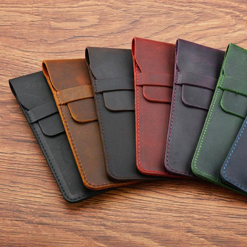 

Handmade Genuine Leather Pencil Bag, Cowhide Fountain Pen Case Holder, Vintage Retro Style Accessories For Travel Journa