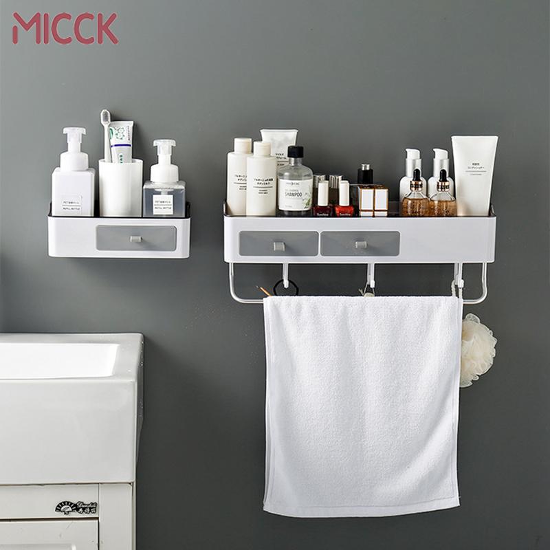 

MICCK Corner Shower Shelf Bathroom Shampoo Cosmetic Shower Shelf Holder Kitchen Plastic Storage Rack Towel Bar Bath Accessories