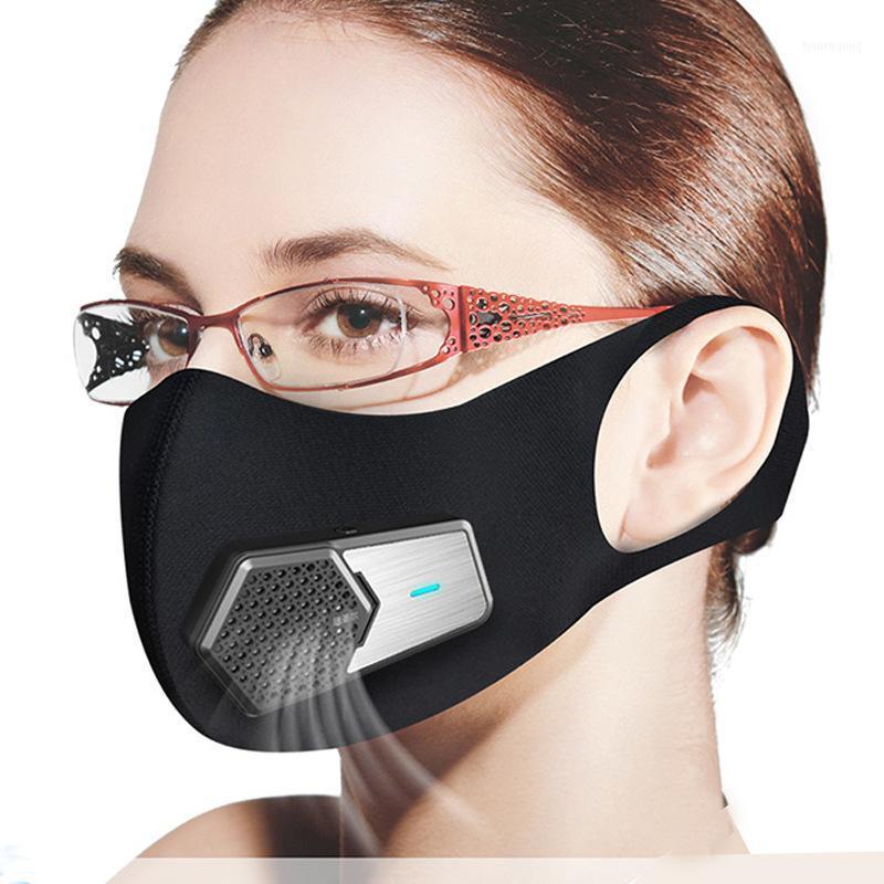 

PM2.5 Dustproof Mask Smart Electric Fan Masks Anti-Pollution Pollen allergy Breathable Face Protective Cover 4 Layers Protect11, Black