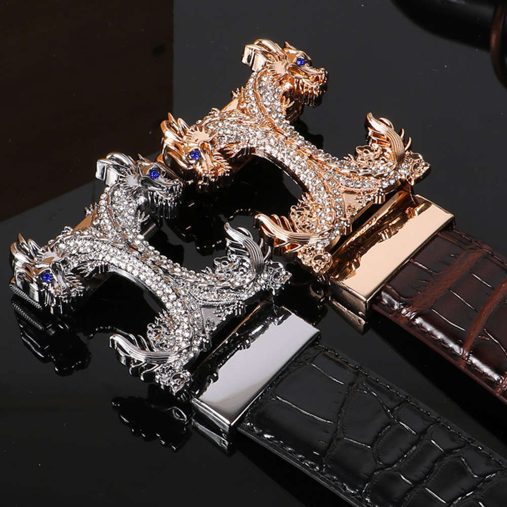 

New men's automatic buckle leather belt Korean fashion belt for young men, Black