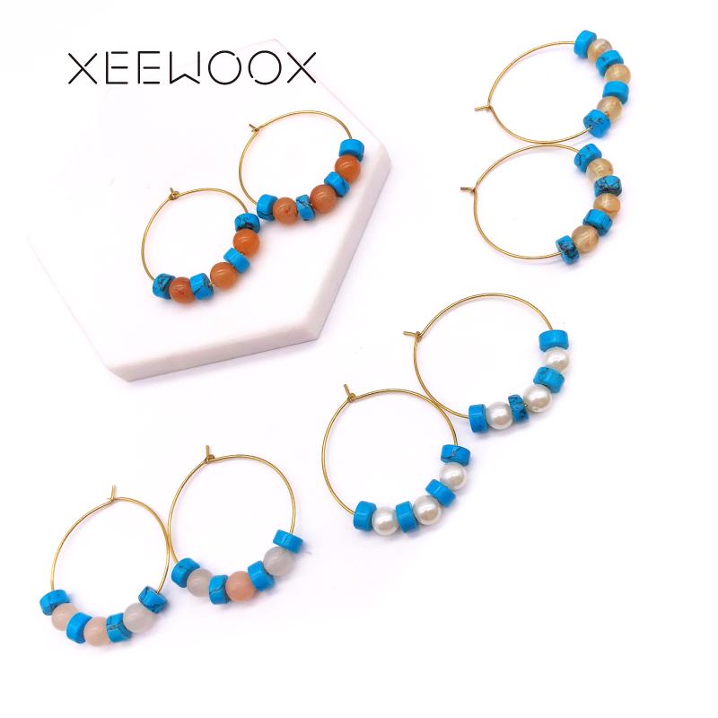 

XEEWOOX 2020 New Hoop Earrings Fashion Style Earring Pearl Natural Stone Copper Accessories New Design Young