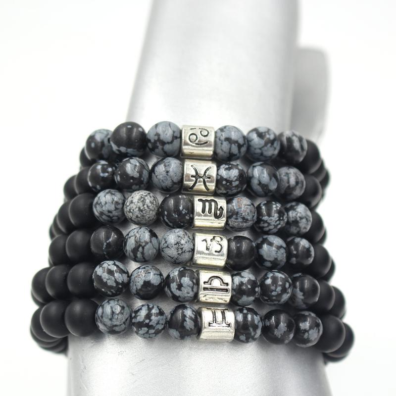 

TANGYIN Simple Charm 12 Constellation Bracelet Black Scrub Stone Beads Cancer Pisces Capricorn Libra Beaded Bracelet Women Men
