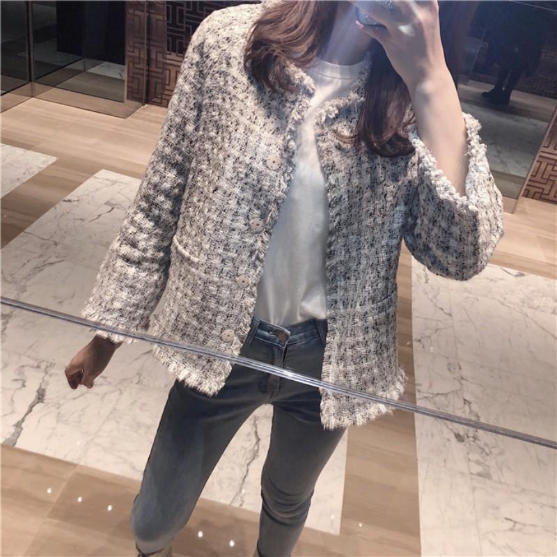 

Elegant Design New Womens Blends Tweed Jackets Top Brand Qualities Single Breasted O-Neck Spring Autumn Ladies Outerwear Coats, As picture