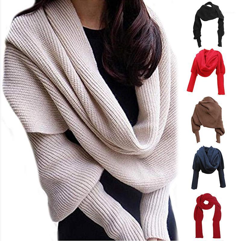 

Unisex Fashion Knitted Scarf with Sleeves Long Wraps Shawls for Winter Autumn LF881