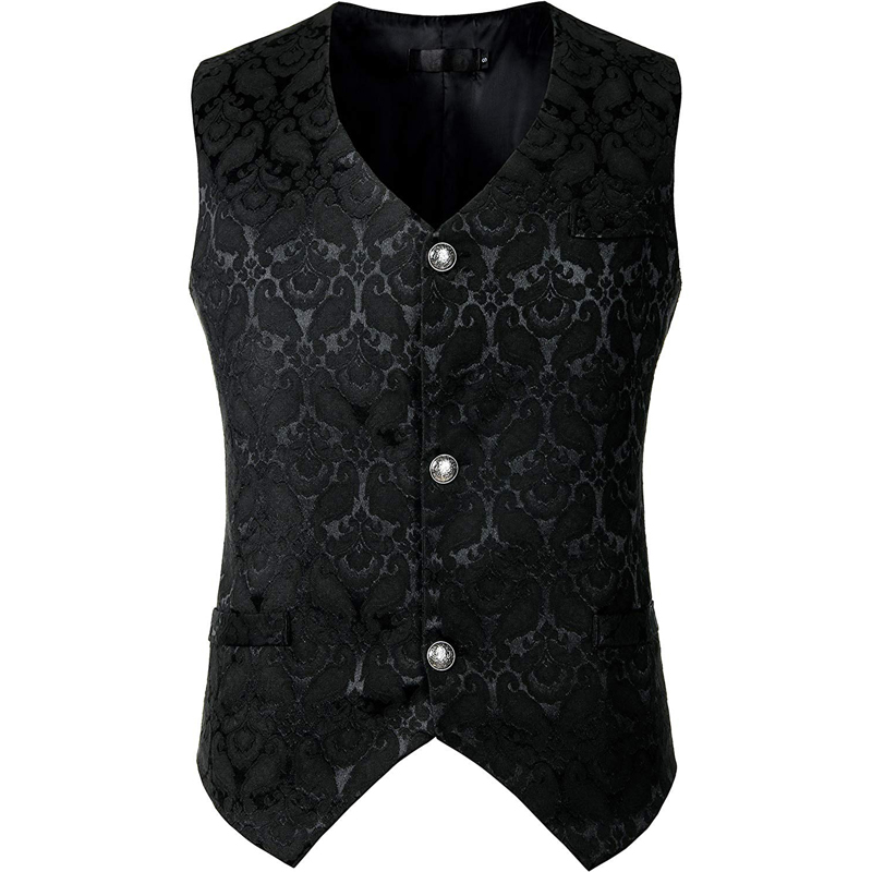 

Black Steampunk Suit Vest Men Gothic Victorian Single Breasted Brocade Medieval Halloween Cosplay Jacquard Waistcoat Costume 3XL 201014