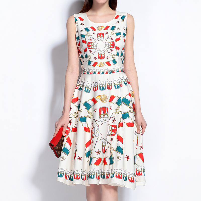 

B2-1 Xf 2021 Quality Summer Mode Designer Women New Graffiti Animated Drawings Print High White Belt Candy Party Dress H2kk, Blue
