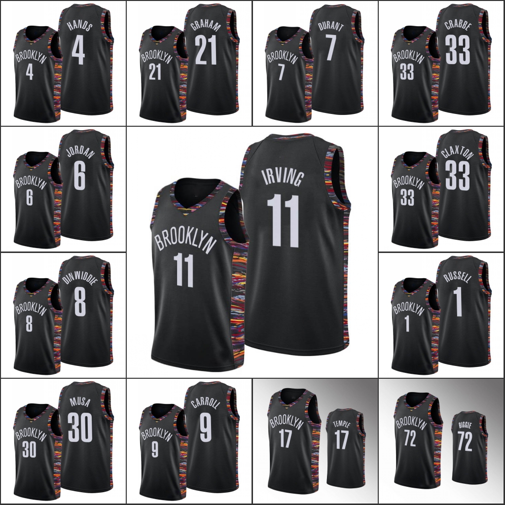 

Brooklyn Nets''Men Kyrie Irving Kevin Durant Taurean Prince 72 Biggie DeAndre Jor dan Black Custom Jersey