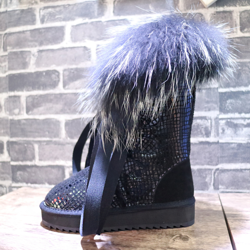 

2020 Explosions New Luxury Fox Hair Shiny Pearl Leather High Dwaterproof Snow Boots Water Yy0v