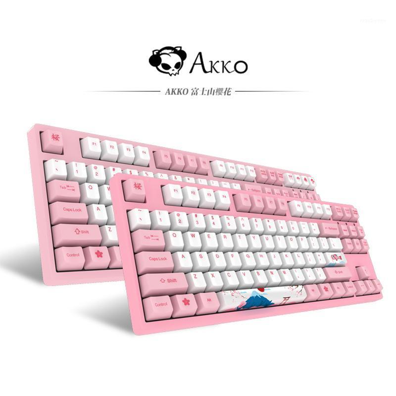 

Keyboards Original AKKO 3087/3108 Sakura Mechanical Gaming Keyboard 87/108 Keys PBT Computer Gamer Type-C Pink Blue Orange Switch1