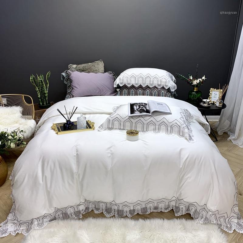 

Luxury 800TC egyptian cotton white bedding set Queen King Bed cover Bedsheet lace Duvet Cover pillowcase Bed set parure de lit1