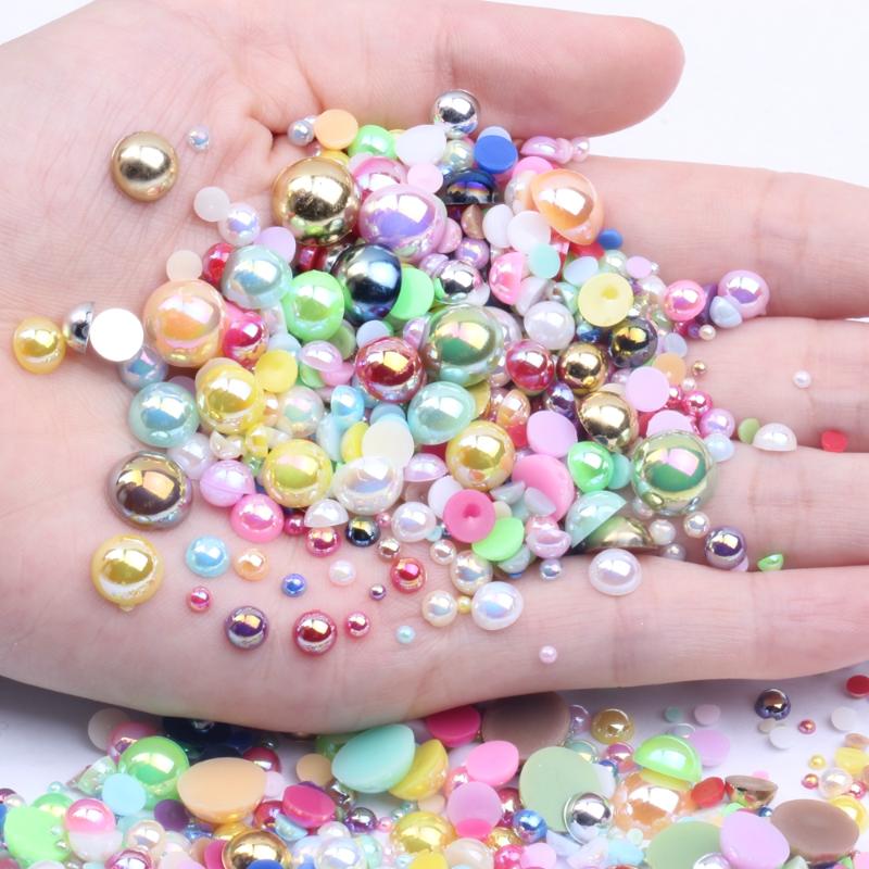 

Half Round Pearls 2-10mm Mix Size Many AB Colors Imitation Loose Flatback Resin Pearls For Jewelry Nail Art Tip DIY Decoration