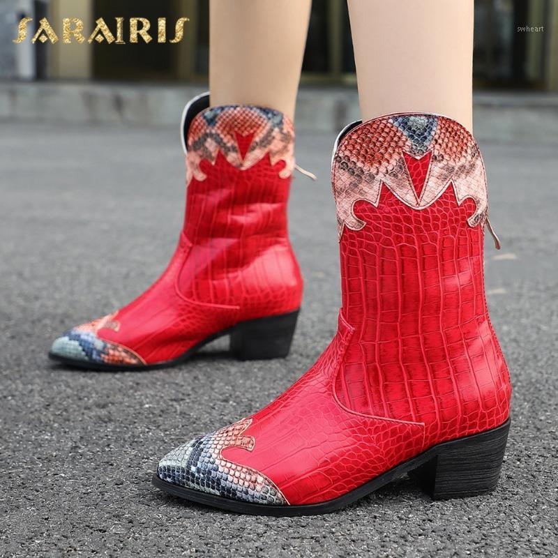 

Sarairis 2020 Big Size 43 Square Heels Slip On High Quality Brand New Fashion Western Short Boots Female Winter Shoes Woman1, Black