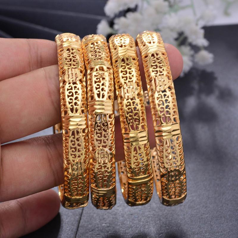 

Wando 4Pcs/lot Top Quality Dubai Gold Color Bangles For Women Vintage Bride Wedding Bracelet Bangles Africa Arab Jewelry