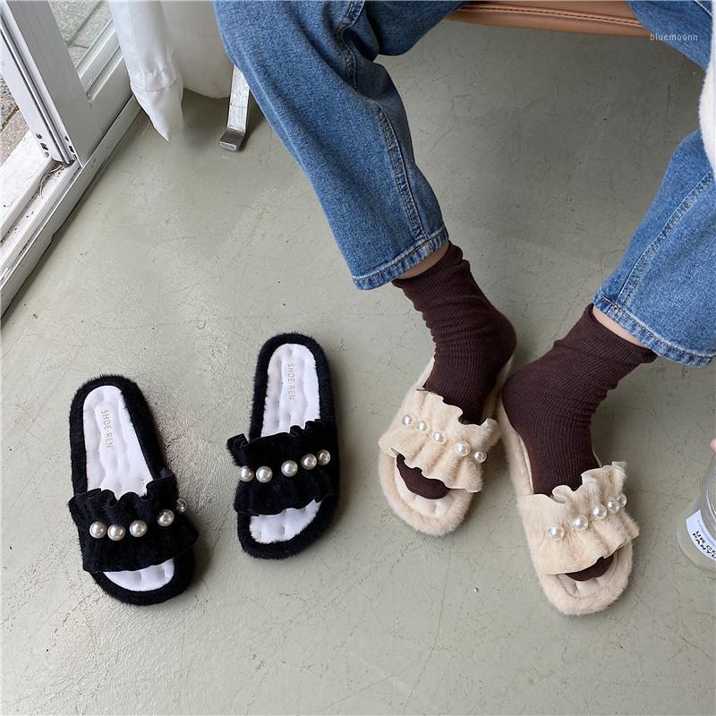 

Shoes House Slippers Platform Luxury Slides Fur Flip Flops Low String Bead Multicolored Sandals Designer Plush Basic Rome PU1