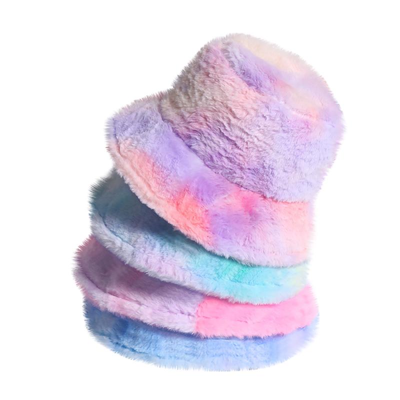 

Women's Tie-dye Plus Velvet Bucket Hats Sweet Colors Woman Thick Windproof Fisherman Hat Popular Warm Basin Hat For Female#4, Multicolor