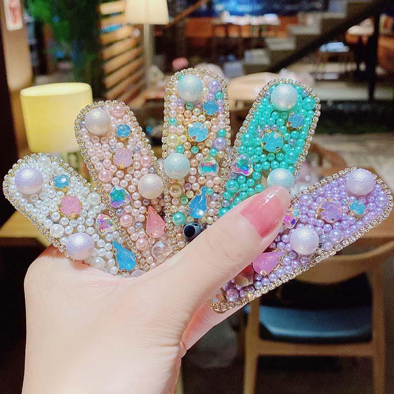 

Cute Colorful Pearls Geometric Hairpins Rhinestone Sweet Hair Ornament Barrette Hair Clip Headband Accessories