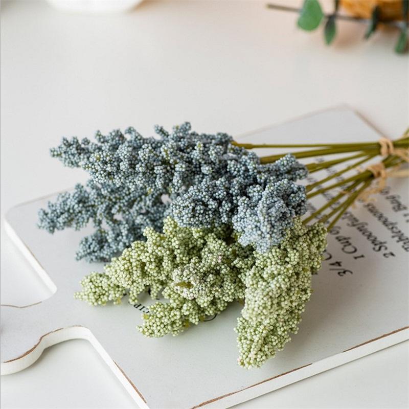 

5pcs/lot Artificial European 10 Heads Foam Fall Bud Flower Bouquet For Home Wedding Party Decoration Cheap Fake Flowers, Green