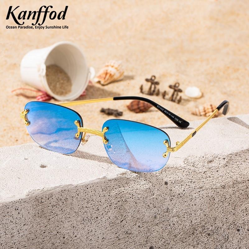 

Sunglasses Kanffod Rectangle Rimless Men 2021 Arrivals Fashion Square Metal Sun Glasses Women Frameless Mirror Lens UV400