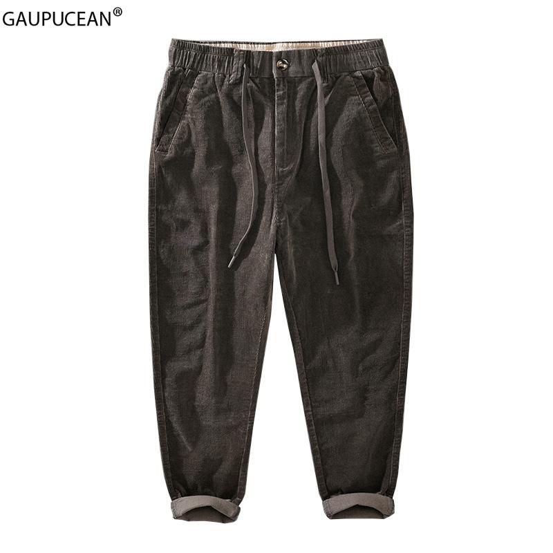

Cotton Cellulose Corduroy Thick Men Trousers Spring Autumn Winter Solid Straight Male Elastic Waist Casual Full Length Man Pants, Black