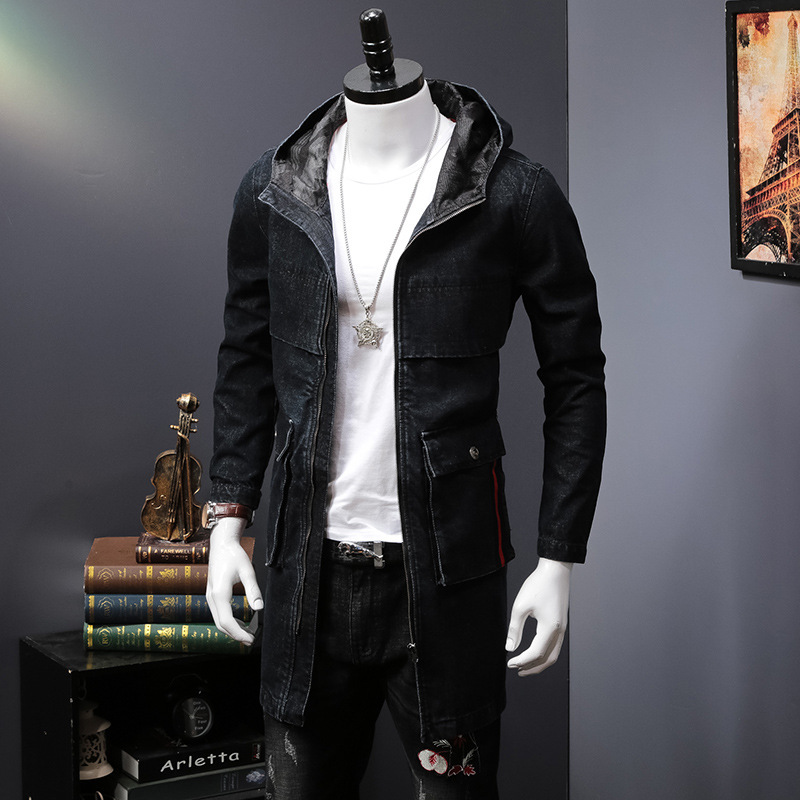 

2021 New Cotton Male Long Jacket Winter Style Jeans Thin Men's Jackets Set 4xl  Black Chaquette Circuit Breaker New Wind G9ga, Blue and black.