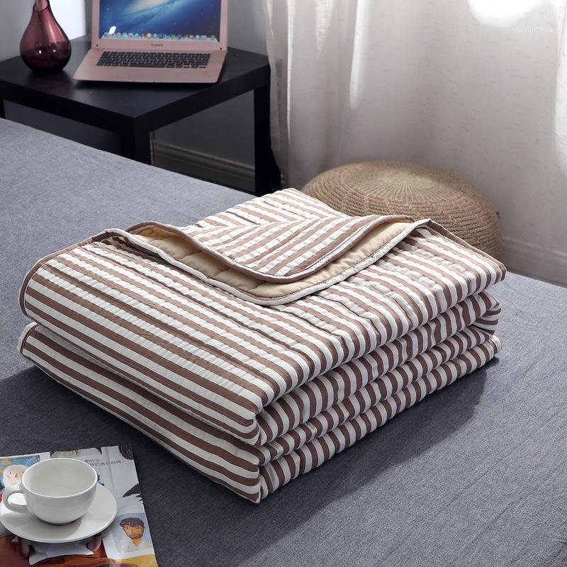 

Summer Air-conditioning Quilt For Kids Adult Soft Breathable Throw Thin Stripe Bedspread Comforter Bedspread Blanket Plaid1, Grey coffee plaid