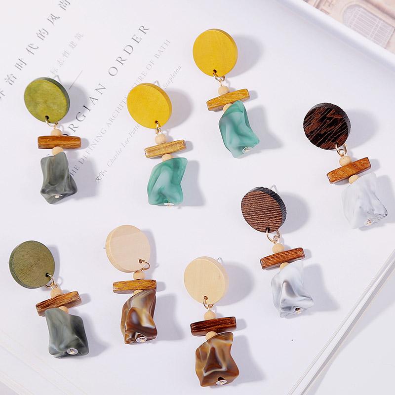 

Korean Cute Wooden Green Acrylic Party Drop Earrings For Women 2020 Boho Geometric Blue Resin Earring Fashion Jewelry Gifts