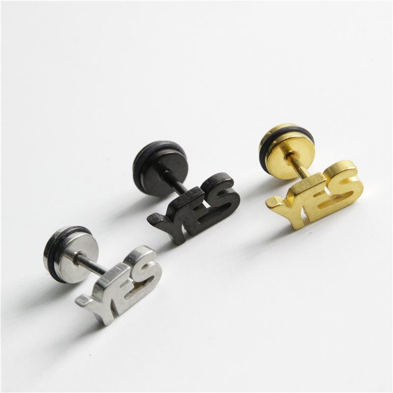 

1Pair cute YES Letters Words men women Ear pierced Stud Earrings Titanium steel