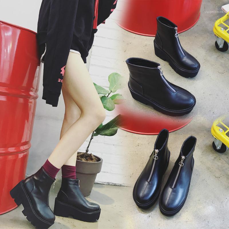

Boussac Front Zipper Boots Women Round Toe Black Punk Platform Boots Women Heel Increasing Ankle for1