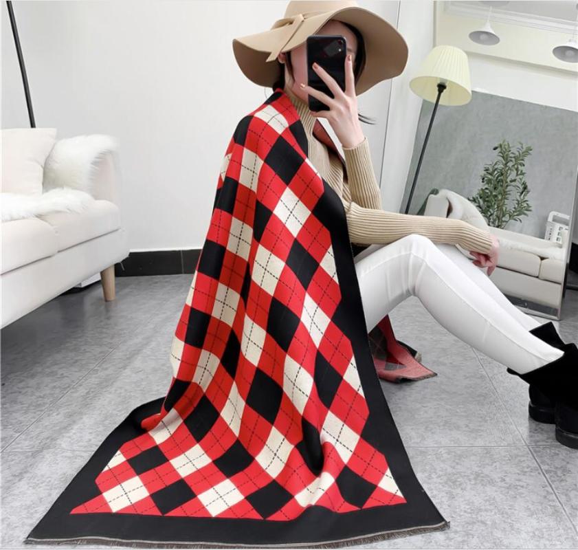 

Luxury Diamond Lattice Winter Scarf Women Cashmere Warm Foulard Lady Scarves Thick Soft Bufanda Shawl Wrap Office New