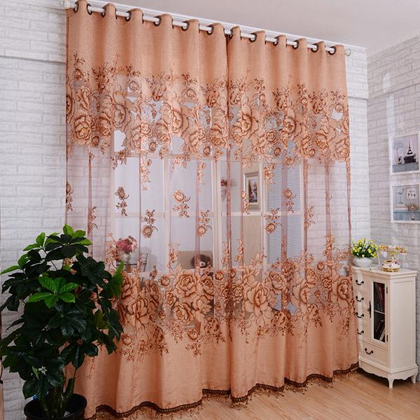 

Top Finel New Tulle in Translucidus Window Curtain Jacquard Embroidered Voile Sheer Curtains for Living Room the Bedroom Panel, Coffee
